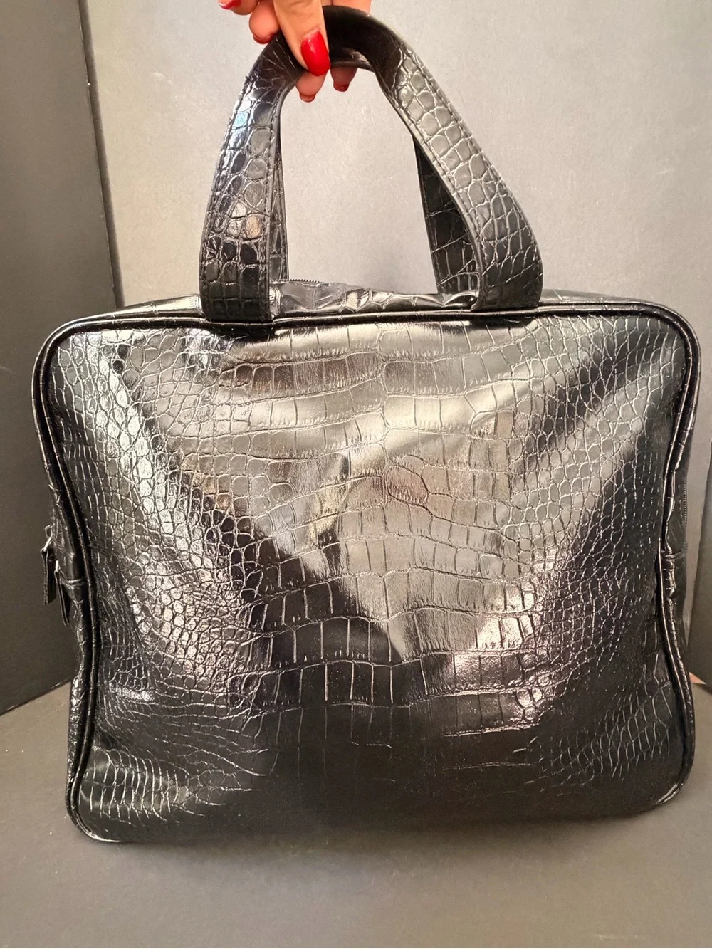 Saks Fifth Avenue Black Croc-Embossed Laptop Briefcase